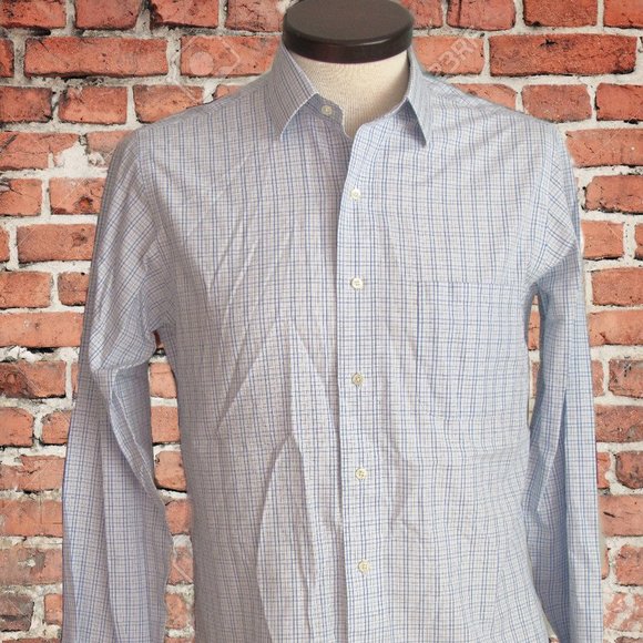 Brooks Brothers Milano Men's Shirt Blue White Checks Non-Iron 16-36 XL EUC - Picture 1 of 12